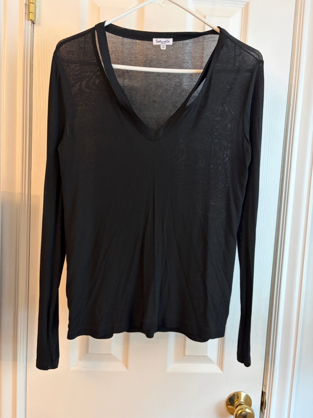 Splendid Black Semi-Sheer V-Neck Long Sleeve Tee